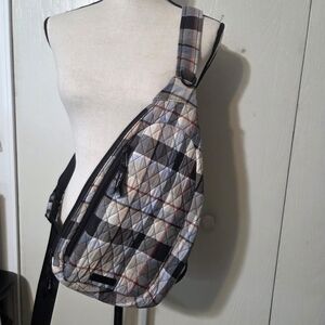 vera bradley perfectly plaid essential sling back pack grey black plaid preppy